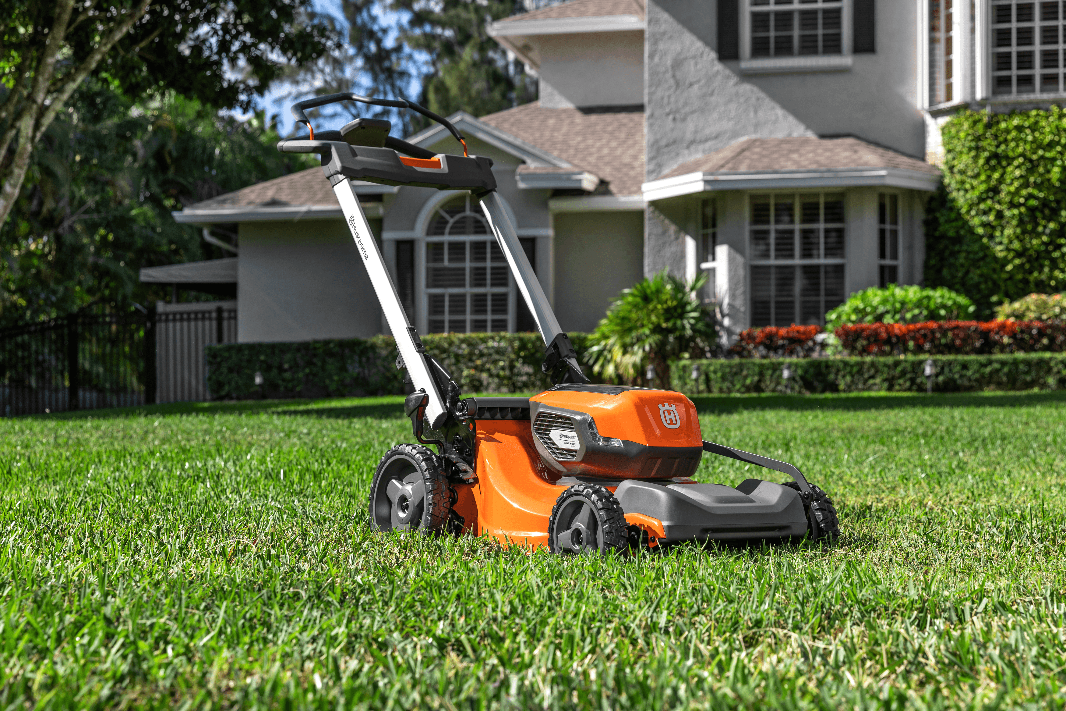 automower sitting in the backyard